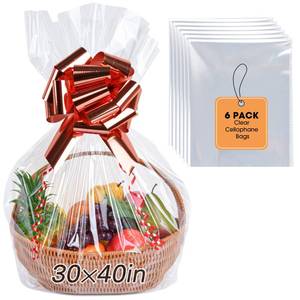 lot 12005 image: Yuiicaov 6PCS Extra Large Cellophane Bags, 30x40 Inches Clear Cellophane Wrap for Gift Baskets, Jumbo Huge Packaging Clear Gift Bags 2.8 Mil Thick