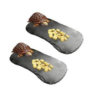 lot 12020 image: Reptile Basking Platform 11x5.5 Turtle Rock Plate Feeding Food Bowl Dish Feed Slate Tortoise Bathing Resting Slab for Lizard Gecko Bearded Dragon Chameleon Snake Frog-2Pcs