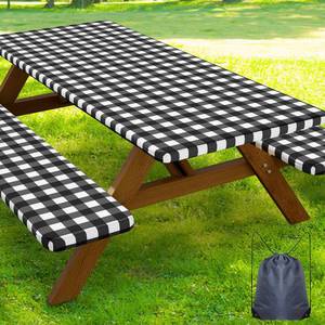 lot 12028 image: Smiry 5FT Picnic Table Cover with Bench Covers, Elastic Fitted Tablecloth