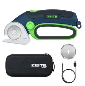 lot 12035 image: ZEITE 4V Cordless Electric Scissors,Cardboard Cutter with 2 Blades,Storage Box,USB Charging Cable,Power Rotary Cutter,Max Cutting 14,for Cardboard Box,Thin Carpet & Plastic, Easy to Hold and Safe