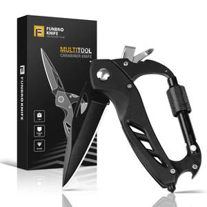 lot 12036 image: FUNBRO Multitool Carabiner with Pocket Knife, Bottle Opener