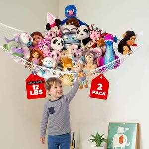 lot 12039 image: Stuffed Animal Hammock 2 Pack  Corner Stuffed Animal Storage & Plushie Net  Toy Hammock for Stuffed Animals  Holds 12lbs  Easy Hang, All Hardware Included  White Bedroom Decor  by Lillys Love