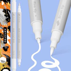 lot 12423 image: ARTISTRO White Dual-Tip Acrylic Paint Pens - Set of 2