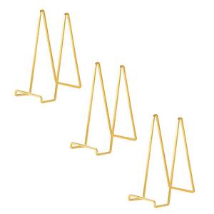 lot 12424 image: Large Plate Holder Display Stand - 12 inch Super Tall Big Plate Stands for Heavy Duty Display - Metal Picture Frame Stand - Tabletop Easel Stand for Decorative Platter  Plaque  Book - 3 Pack - Gold