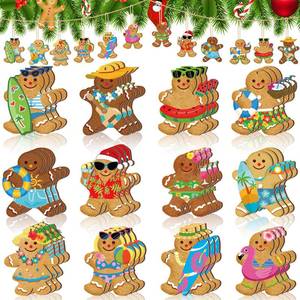 lot 12431 image: Geelin Christmas Wooden Hanging Ornaments, 36 Pcs, Gingerbread Man