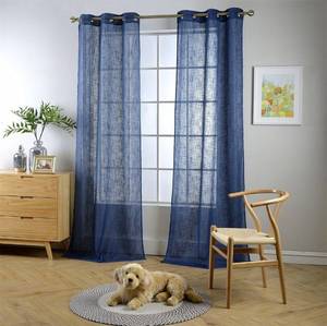 lot 12435 image: MIUCO Semi Sheer Curtains Poly Linen Textured Solid Grommet Curtains 95 Inches Long for Living Room 2 Panels (2 x 37 Wide x 95 Long) Navy Blue