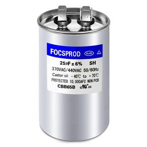 lot 12448 image: UL Recognized FOCSPROD 25 uF 25 MFD �6% 370V440V CBB65B AC Capacitor, Round Capacitor Replacement, 25 uF 440 Volt HVAC for AC Unit Fan Motor Start or Heat Pump or Condenser Straight