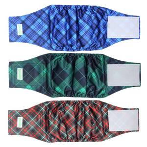 lot 12452 image: wegreeco Washable Male Dog Belly Band (Stylish Pattern)- Pack of 3 - Washable Male Dog Belly Wrap, Dog Diapers Male (Blue, Green, Red Plaid, XL)