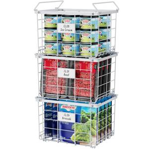 lot 19699 image: iSPECLE Chest Freezer Organizer - Stackable for 3.5 Cu.ft Freezer, 3 Pack