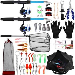 lot 19709 image: MiniInflat Telescopic Fishing Rod and Reel Combo, 6.89ft 2pcs Collapsible Rod with Plier Lip Gripper Lures Carrier Bag Pre-Loaded Spinning Reel Saltwater Freshwater Fishing Pole Kit(Blue) (Open Box, May Be Missing Pieces )