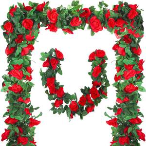 lot 19710 image: Aneco 8 Pack 64 FT Red Flower Garland Kentucky Artificial Rose Vines Derby Roses Fake Vine Flowers Plants Party Supplies for Kentucky Holiday Wedding Garden Craft Art Decoration