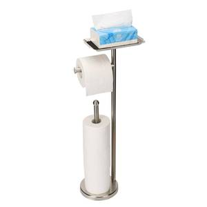 lot 19711 image: Exilon Toilet Paper Holder Stand for Bathroom Floor Freestanding Toilet Roll Dispenser Storages 4 Reserve Rolls, with Top Storage Shelf for Cell Phone (Brushed Nickel)