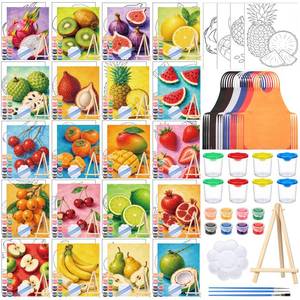 lot 19717 image: Sherr 140 Pcs 20 Set Pre Drawn Canvas Kit for Painting Craft Sip and Paint Kit for Adults Pre Printed Canvas Painting Favor for Virtual DIY Birthday Gifts Adults Date Party (Fruit)