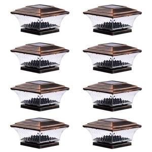 lot 19720 image: HUYIENO Solar Post Cap Lights Outdoor LED Lighting Deck Fence Cap Light Two Light Modes Warm WhiteBright White Suitable for 4x4 Wooden Posts (Brushed Copper, 8pk)