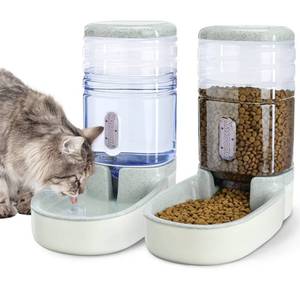 lot 19727 image: Automatic Dog Cat Feeder and Water Dispenser Gravity Food Feeder and Waterer Set with Pet Food Bowl for Small Medium Dog Puppy Kitten, Large Capacity 1 Gallon x 2(Grey)