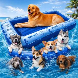 lot 19738 image: Schwimmer Dog Pool Float �� Premium Pool Float for Large Dogs up to 220lbs �� Durable & Inflatable Dog Raft for Pool, Lake & Beach �� Comfortable & Safe Floating Mat for Summer Fun �� Blue
