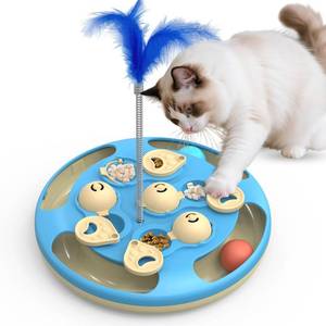 lot 19740 image: CGBD 3 in 1 Cat Treat Puzzle Feeder, Level 3 Interactive Cat Puzzle Toy with Track Balls, Feather Teaser & Slow Feeder Insert, Non-Slip Base, Mental Stimulation for Bored Indoor Cats, Blue (Used)