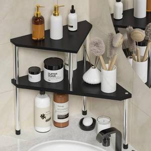 lot 19743 image: Weenson Bathroom Counter Organizer Over Sink for Toiletries, Makeup, Kitchen Countertop Organizer Spice Rack for Salt, 2-Tier Corner Counter Shelf for Coffee Area Storage Dresser Table(Black)