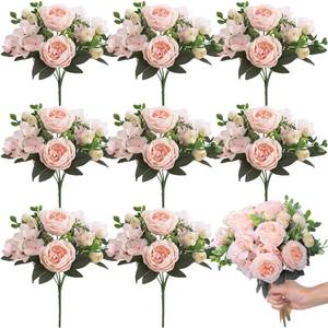 lot 19744 image: Yunsailing 8 Packs Artificial Peony Flowers Faux Silk Hydrangea Bouquet Vintage Wedding Home Table for Door Decor Reusable Bouquet of Rose Flowers for Valentine Wedding Birthday Party(Champagne)