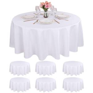 lot 19747 image: Kesfey 6 Packs Round Tablecloth 108 Inches White Polyester Table Cloths Stain and Wrinkle Resistant Tablecloths for Round Tables Washable Circle Fabric Tablecovers for Wedding Camping Banquet Parties