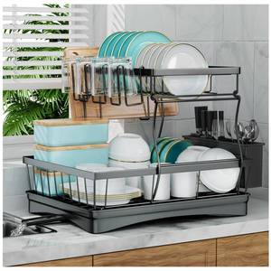 lot 19748 image: 7 code 2-Tier Large Dish Drying Rack for Kitchen Counter, Black