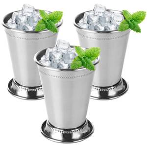 lot 19758 image: LOLYSIC 3 Pack Mint Julep Cups 12 Oz, Stainless Steel Cocktail Glasses with Beaded Trim Border for Party Bar Home