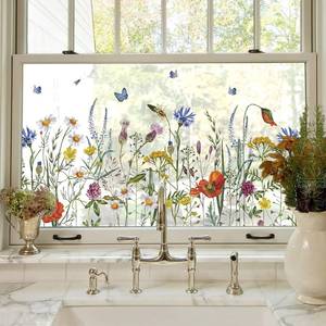 lot 19769 image: ADD.HERES Stained Glass Window Film, Window Film Decorative, 17.5 x 78.7 in