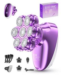 lot 19771 image: 5-in-1 Electric Razors for Women, 7D Magnetic Heads Full Body Shaver, Waterproof Wet Dry Hair Remover with LED Display, Rechargeable Bikini Trimmer for Underarms, Face, Legs, Lips, Arms (Purple)