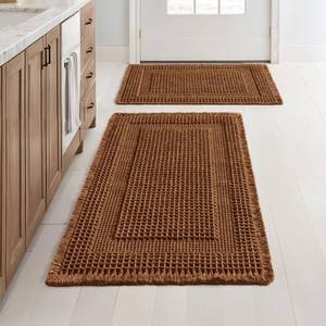 lot 19776 image: MIULEE Set of 2 Waffle Bathroom Rugs Caramel Boho Bath Mat 17x2418x30 in