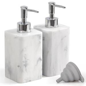 lot 19783 image: YMXYJM 2 pcs Hand Soap Dispenser Set, 11oz Refillable Resin Liquid Soap Dispensers with Rustproof Pump, Lotion Dispenser Includes Silicone Funnel for Bathroom Countertop or Kitchen, Marble-Effect