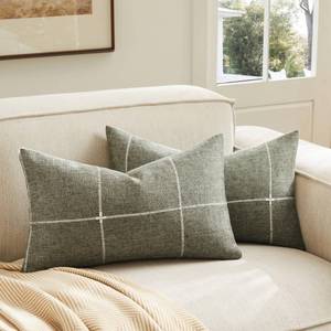 lot 20330 image: YZJZEDS 2 Packs Grid Embroidery Lumbar Pillow Covers 12x20in Olive