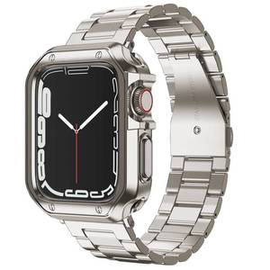 lot 20334 image: Designed for Apple Watch Band and Case, Stainless Steel Metal Chain with TPU Cover, Smart-Watch Link Bracelet Strap, Wrist-Band for i-Watch Series 9 8 7 6 5 4 3 2 1 SE, 41mm 40mm 38mm, Starlight