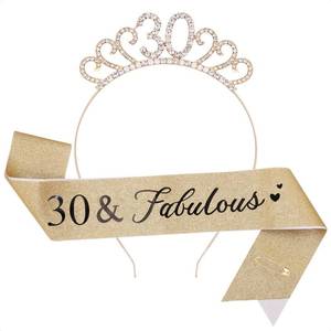 lot 20357 image: 30th Birthday Sash and Tiara Crown Birthday Decorations