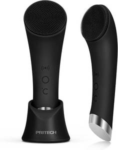 lot 20368 image: PRITECH Facial Cleansing Brush, Rechargeable Silicone Face Scrubber with Heat Massage End, Vibrating Exfoliator Scrubber for Deep Cleaning, Waterproof Face Brush for Women and Men (Black)
