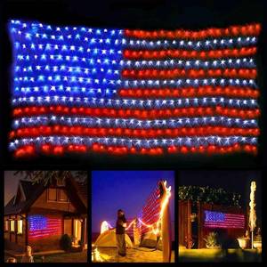 lot 20370 image: Green Convenience American Flag String Lights,Waterproof 420Led Flag Net Light For Independence Day,Memorial Day,Garden,Festival,Party,Christmas Decorations Indoor and Outdoor