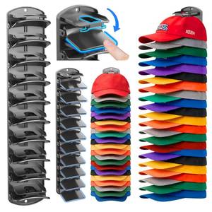lot 20372 image: genicuts Double Capacity Hat Organizer for Baseball Caps 2 Packs - 40 Cap Storage with Spring Clips, Wall Mount Closet & Door Hat Rack Holder Hanging(Strong Adhesive & Screws) Matte Black