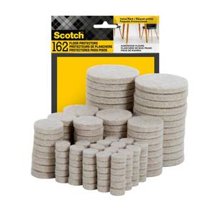 lot 20401 image: Scotch Felt Pads 162 PCS Beige, Felt Furniture Pads for Protecting Hardwood Floors, Round, Assorted Sizes Value Pack, Self-Stick design, Protecting from nicks, dents and scratches (SP845-NA)