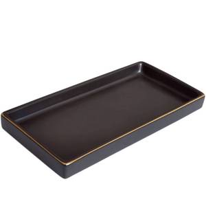 lot 20413 image: 10 x 5 Ceramic Bathroom Tray for Countertop, Decorative Vanity Tray for Dresser Tops, Small Rectangular Trays for Perfume, Candle, Jewelry, Cosmetics (Black)