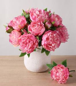 lot 20415 image: florisso Pink Peony Artificial Flowers - 11 Branches Faux Peonies