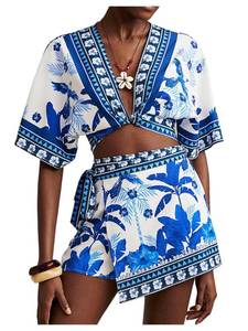 lot 20421 image: RoseSeek Womens 2 Piece Tropical Vacation Outfits Crop Top and Skirt Sets (TOP ONLY, Large)