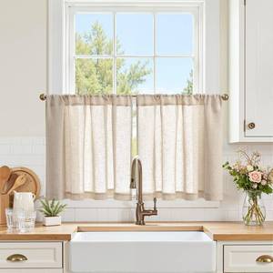 lot 20425 image: jinchan Linen Kitchen Tier Curtains, 38x24, 2 Panels, Natural