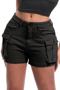 lot 20428 image: ELLEVEN Womens Y2K Mini Cargo Shorts with Pockets Black X-Large