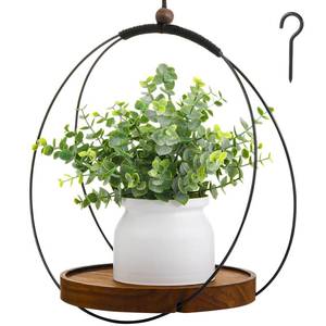 lot 20431 image: Threehoney 1 Pack Hanging Planters for Indoor Black Plant Hanger with Round Wood Base Large Indoor Hanging Plant Shelf Boho Holder Gift for Mom,housewarming (7.9 )