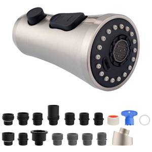 lot 20434 image: Hibbent Pull Down Kitchen Faucet Head Replacement, 3-Function NSFANSICAN 61 & CUPC Certified Sink Spray Nozzle, 15 Adapters, Compatible with Moen, Delta, Kohler Faucets, Brushed Nickel