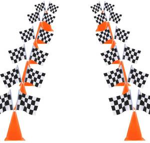 lot 20437 image: YOELVN 6 Pack 7inch Orange Race Cones with Holes on Top,12 Pack Checkered Flags,Racing Car Birthday Party Decorations,Two Fast Centerpieces,Race Cars Themed Party Supplies