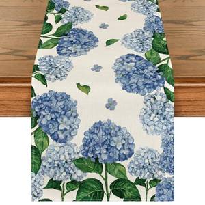 lot 20440 image: Artoid Mode Watercolor Hydrangea Table Runner, Spring Summer Seasonal Kitchen Dining Table Decoration for Indoor Outdoor Home Party Decor 13 x 36 Inch