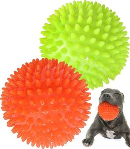 lot 20453 image: Pweituoet 4.5 Heavy Duty Squeaky Dog Balls for Medium Large Dogs, Dog Toys for Aggressive Chewers, Spike Ball Toys for Clean Teeth and Training(2 Pack)