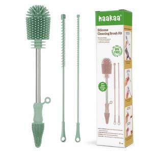 lot 20462 image: Haakaa Silicone Cleaning Brush Kit,Green,Portable Bottle Brush Cleaner