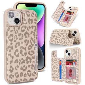 lot 20469 image: iCoverCase Compatible with iPhone 14 Plus Phone Case with Card Holder, Wallet Case for Women Men RFID Blocking PU Leather Protective Case 6.7 Inch (Beige Leopard)