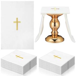 lot 20471 image: Tegeme 12 Pack of Embroidered Linen Purificator with Gold Cross Center White Linen Altar Cloth Altar Supplies Corporal for Catholic Communion Towel Supplies and Catholic Church Priest